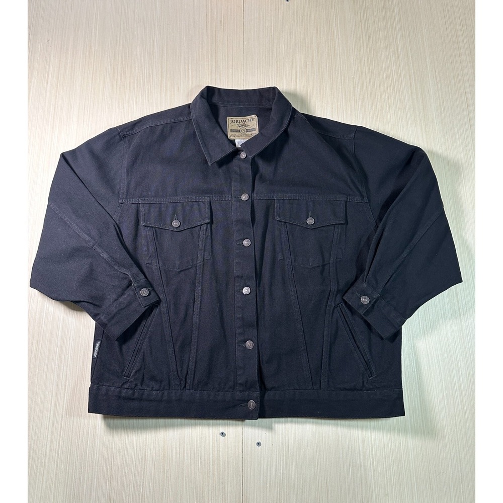 Vtg Jordache Trucker Jeans Jacket Womens 2X Navy Blue Denim Cotton Button Front - Picture 1 of 9